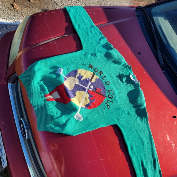 Vintage 90s women's pullover sweater golf leon Levin green sweater size medium - Picture 2 of 12